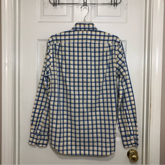 J. Crew Mens Button Up Long Sleeve Blue Yellow Plaid Slim Untucked Shirt Size S - Picture 6 of 12